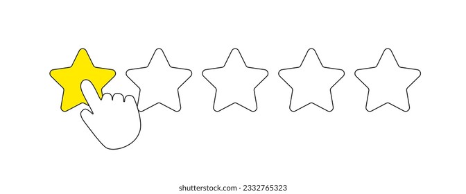 Icono de línea de estrella plana única de clasificación de aplicaciones. Favoritos, clic, dedo, tasa, revisión, retroalimentación. SSTKbold. Icono de línea de vector para empresas