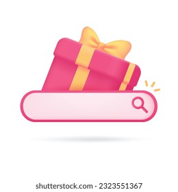 Etiqueta de búsqueda de aplicaciones caja de regalo promoción descuento producto festival de la temporada 3d ilustración