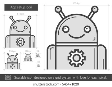 App setup vector line icon isolated on white background. App setup line icon for infographic, website or app. Scalable icon designed on a grid system.