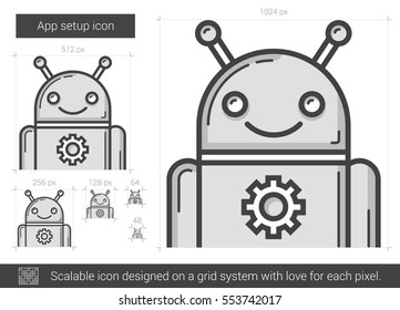 App setup vector line icon isolated on white background. App setup line icon for infographic, website or app. Scalable icon designed on a grid system.
