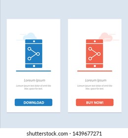 App Share, Mobile, Mobile Application  Blue and Red Download and Buy Now web Widget Card Template