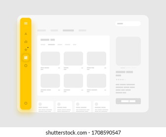 App sidebar menu concept. Wireframes screens. Dashboard UI and UX Kit design. Use for mobile app or website.