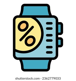 App smartwatch icon outline vector. Run program. Care device color flat