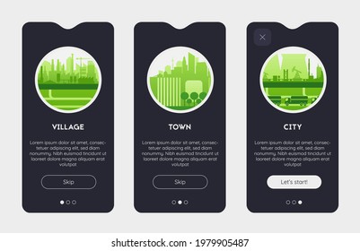 App Splash Screens With City, Town and Village Illustrations