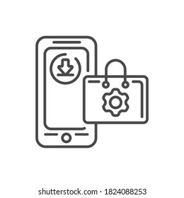 App store mobile application in smartphone black line icon. Pictogram for web page, mobile app, promo. UI UX GUI design element. Editable stroke.