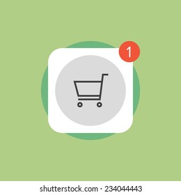 App Store Shopping Cart With Update Symbol, Online Mobile Application Download Button. Flat Icon Modern Design Style Vector Illustration Concept.