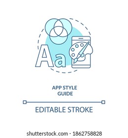 App Style Guide Concept Icon. UI And UX Design Steps. Correct Way To Write Proffesional Readable Code Idea Thin Line Illustration. Vector Isolated Outline RGB Color Drawing. Editable Stroke