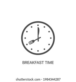App symbol wall clock with cutlery: knife and fork. Food time on the clock icon isolated on white
