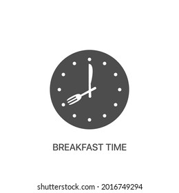 App symbol wall clock with cutlery: knife and fork. Food time on the clock icon isolated on white