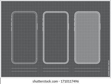 App Template Screen Development Mobile Phone App UI Wireframe Grid A4 Template Blueprint on Grey Background Display Mockup similar to iPhone Samsung Google Huawei Smartphone