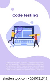 App tester. Software or application testing  concept.  Debugging development process. Vector illustration.
