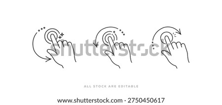 App UI Hand finger tap gesture icon set  –swipe, Tap, Hand Pointer Tap, hand cursor click, Rotate, drag, zoom, Scroll and Rotate Vector Icon