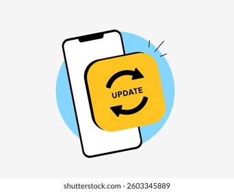 App update and in-app updates concept with software upgrade, system optimization, mobile application improvements and user experience enhancement. Update mobile app vector illustration and icons