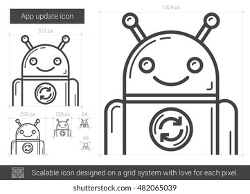 App update vector line icon isolated on white background. App update line icon for infographic, website or app. Scalable icon designed on a grid system.