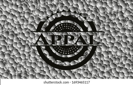 Appal black emblem with bubbles background. Vector Illustration. Detailed.