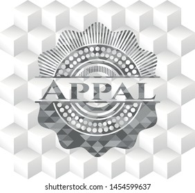 Appal grey badge with geometric cube white background