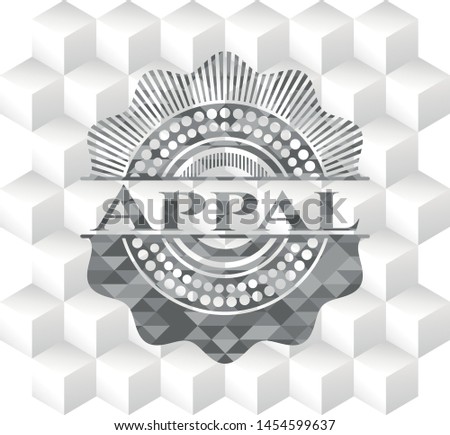 Appal grey badge with geometric cube white background