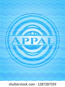 Appal light blue water wave badge background.