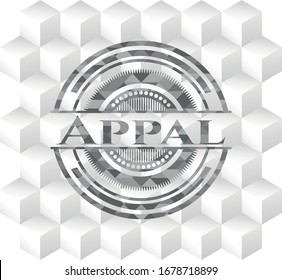 Appal retro style grey emblem with geometric cube white background