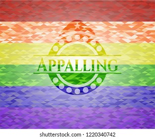 Appalling emblem on mosaic background with the colors of the LGBT flag