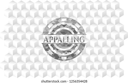 Appalling grey emblem. Vintage with geometric cube white background