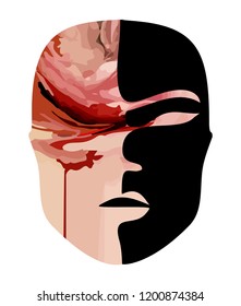 Appalling mask of blood terrible face and terrible things at Halloween