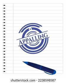 Appalling pen emblem. Blue ink. Vector Illustration. Detailed. 