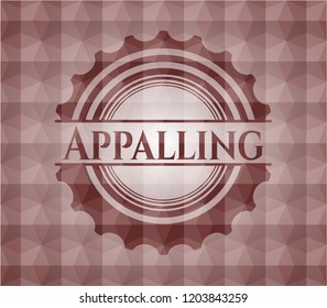 Appalling red seamless emblem or badge with geometric pattern background.
