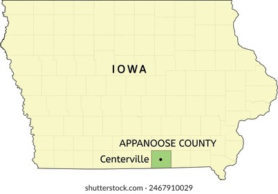 Appanoose County and city of Centerville location on Iowa state map