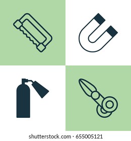 Apparatus Icons Set. Collection Of Carpentry, Firefighter, Clippers And Other Elements. Also Includes Symbols Such As Fire, Firefighter, Saw-Blade.