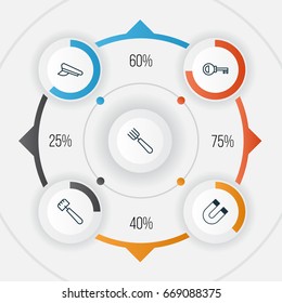 Apparatus Icons Set. Collection Of Password, Attraction, Garden Fork And Other Elements. Also Includes Symbols Such As Cap, Spud, Magnet.