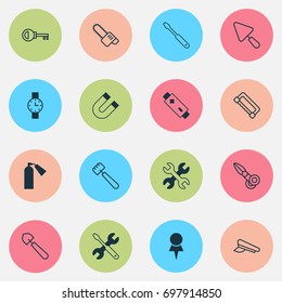 Apparatus Icons Set. Collection Of Password, Location, Timer And Other Elements. Also Includes Symbols Such As Access, Saw-Blade, Clock.