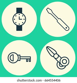 Apparatus Icons Set. Collection Of Timer, Clippers, Password And Other Elements. Also Includes Symbols Such As Cutting, Tool, Clock.