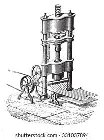 An apparatus for manufacturing round wire, vintage engraved illustration. Industrial encyclopedia E.-O. Lami - 1875.
