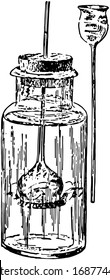 An apparatus used to demonstrate how root-hairs are used to take in soil-water, vintage line drawing or engraving illustration.