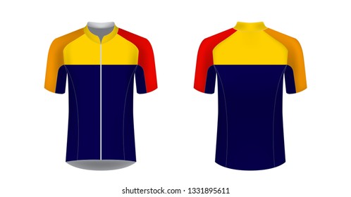 Apparel blank for triathlon, cycling, running competition, marathon and racing games. T-shirt sport design concept. Gaming casual clothing concept. Soccer sportswear. Sublimation print. Tech pack.