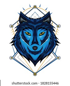 apparel design template with wolf illustration.