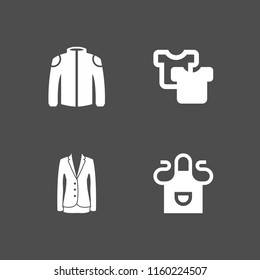 apparel icon. 4 apparel set with jacket, laundry, apron and jacket elegant feminine black clothes for business vector icons for web and mobile app