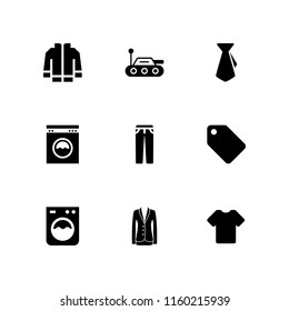 apparel icon. 9 apparel set with laundry service, laundry, clothes label and jacket vector icons for web and mobile app