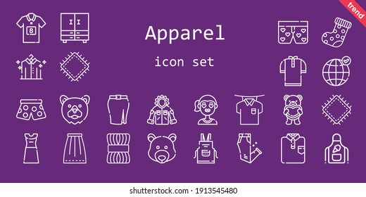 apparel icon set. line icon style. apparel related icons such as dress, wool, pants, trousers, apron, closet, jacket, girl, earth grid, patch, sock, football jersey, shirt, boxers, skirt