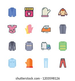 apparel icon set. vector set about jeans, dye, mitten and tank icons set.