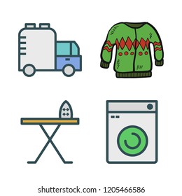apparel icon set. vector set about tank, iron board, sweater and washing machine icons set.