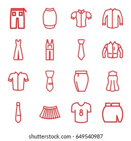 Apparel icons set. set of 16 apparel outline icons such as jacket, blouse, pants, jumpsuit, skirt, tie