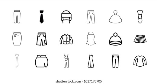 Apparel icons. set of 18 editable outline apparel icons: tie, blouse, pants, jumpsuit, skirt, winter hat