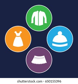 Apparel icons set. set of 4 apparel filled icons such as dress, jacket, skirt
