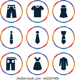 Apparel icons set. set of 9 apparel filled icons such as dress, pants, skirt, jacket, tie