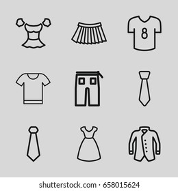 Apparel icons set. set of 9 apparel outline icons such as dress, blouse, pants, skirt, jacket, tie, t-shirt