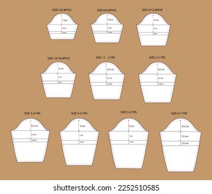 Apparel long Sleeve sewing pattern with cut and sew and print measurement details vector illustration.