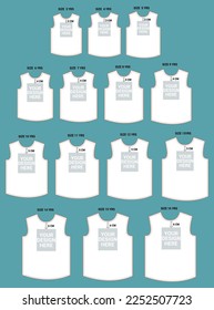 Apparel sewing pattern with chest print design position measurement details vector illustration front views.