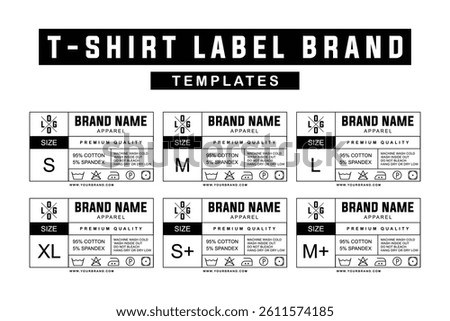 Apparel Size Tags with Fabric Composition and Care Instructions. Unisex Clothing Label Template